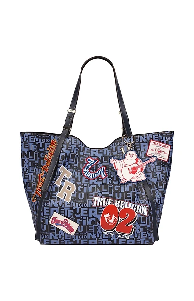True Religion Navy Multi Patch Graphic Tote Bag