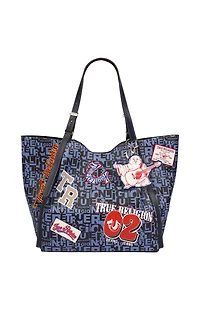 True Religion Navy Multi Patch Graphic Tote Bag