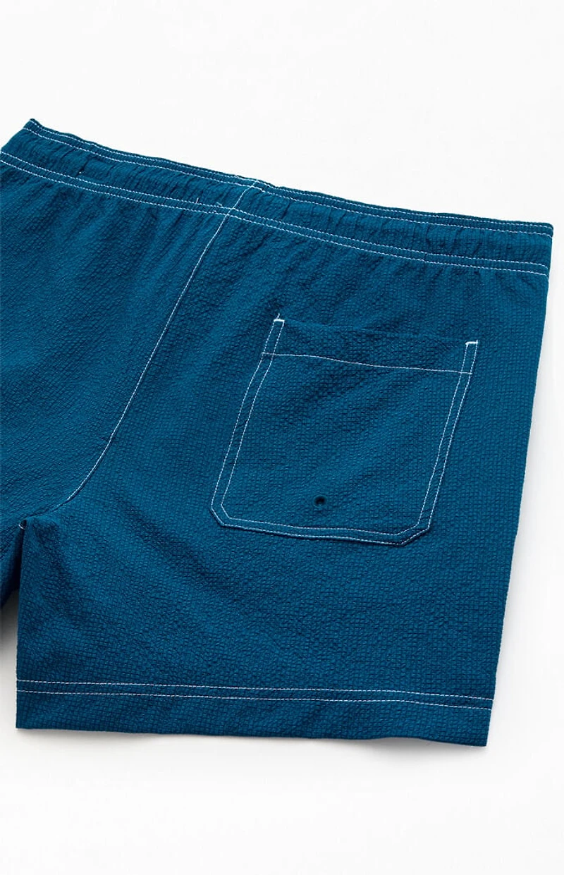 Pacsun Blue Solid Seersucker 4.5" Swim Trunks