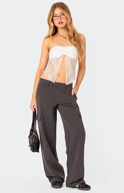 Edikted Twilight Sheer Lace Split Front Top