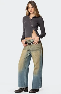 Edikted Ribbed Asymmetric Zip Up Cardigan