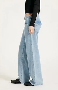 Pacsun Zoe Low Rise Girlfriend Jeans Button Pocket Light Blue