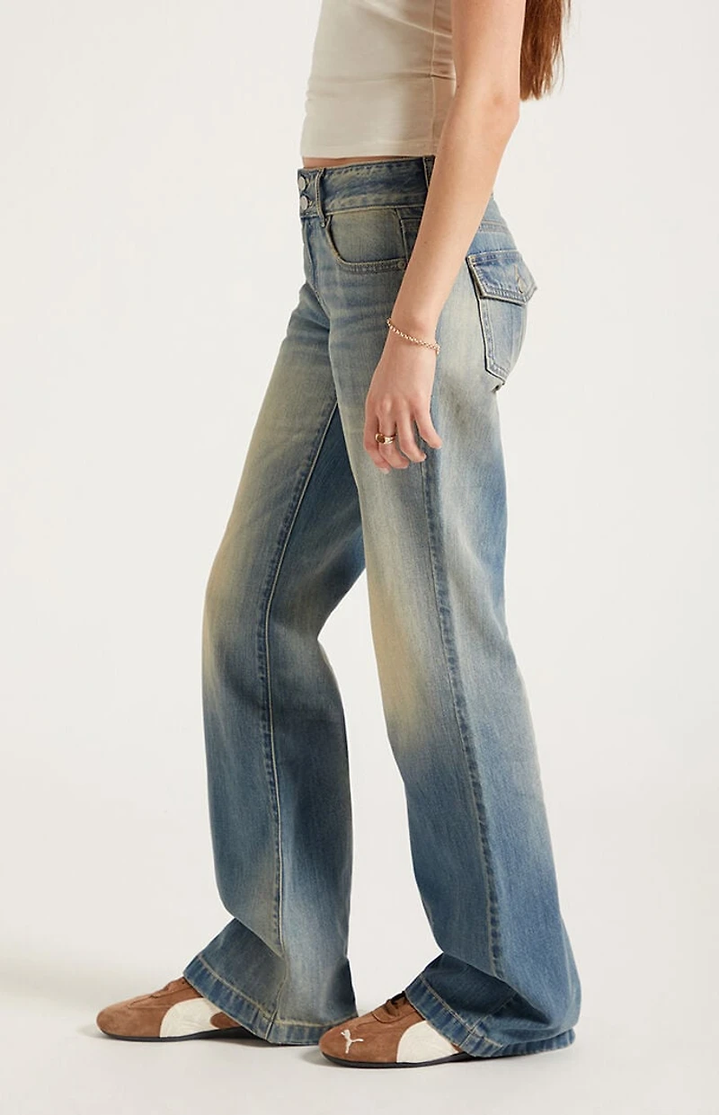 Pacsun Jade Low Rise Bootcut Jeans Button Pocket Light Blue