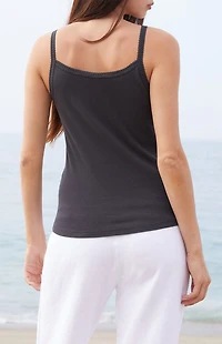 John Galt Black Lace Trim Tank Top