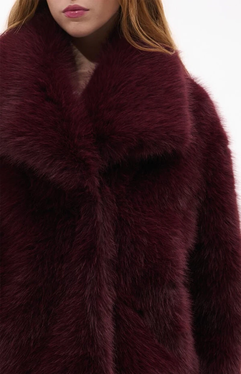 AZALEA WANG Regina Burgundy Faux Fur Coat