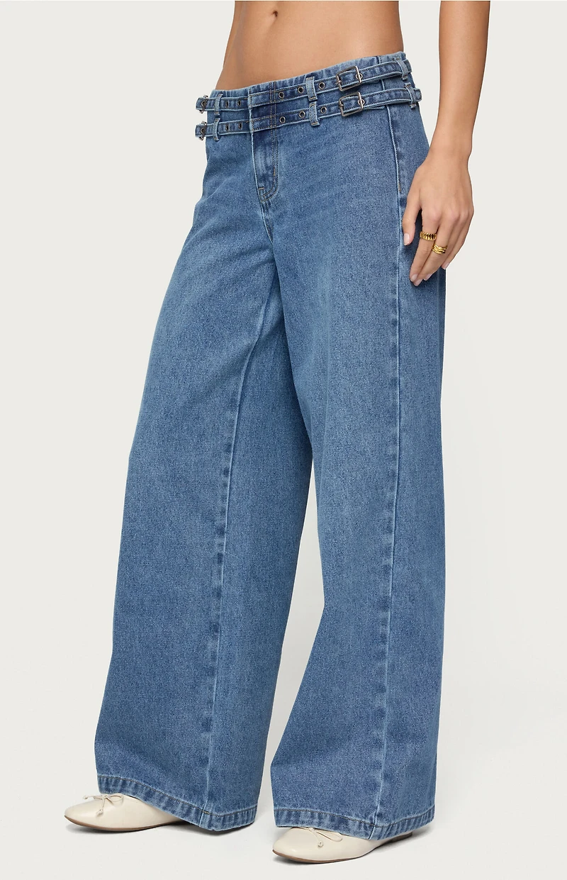 Edikted Livia Double Belt Low Rise Jeans