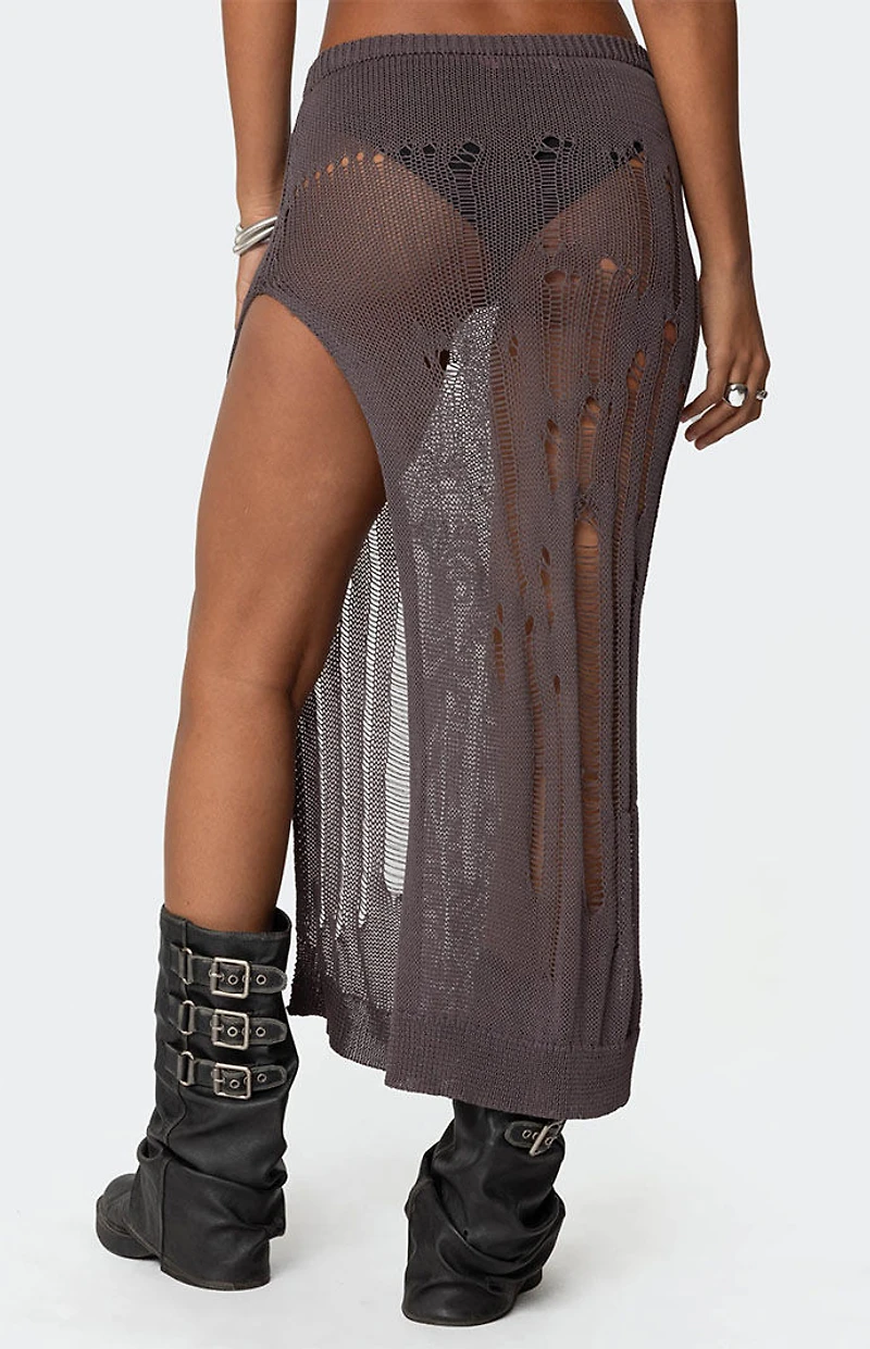 Edikted Jaynie Distressed Knit Maxi Skirt