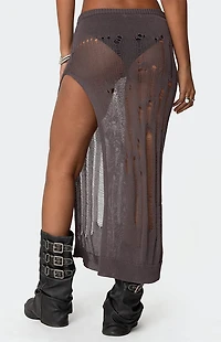 Edikted Jaynie Distressed Knit Maxi Skirt