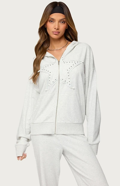 Edikted Briela Star Studded Zip Up Hoodie