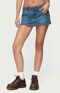 Edikted Ziggie Tie Front Denim Mini Skort