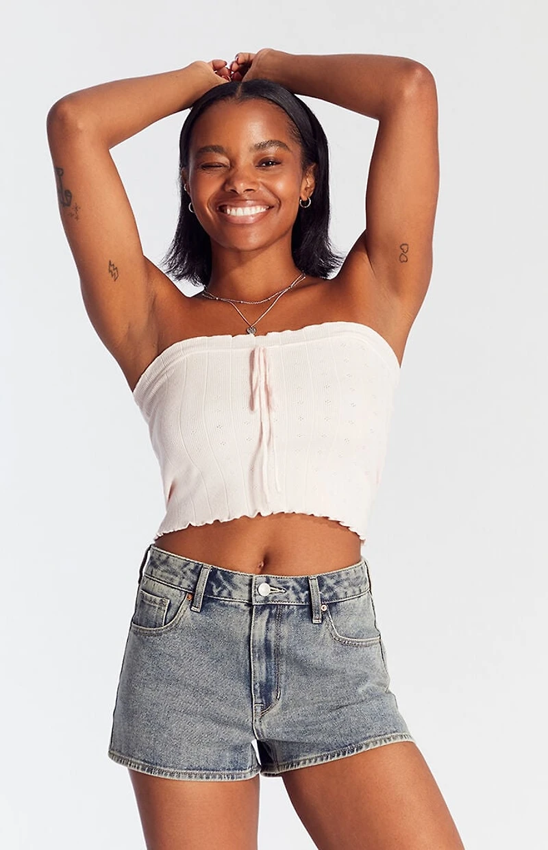 Pacsun Dark Indigo Zip Fly High Waisted Denim Festival Shorts