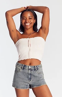 Pacsun Dark Indigo Zip Fly High Waisted Denim Festival Shorts