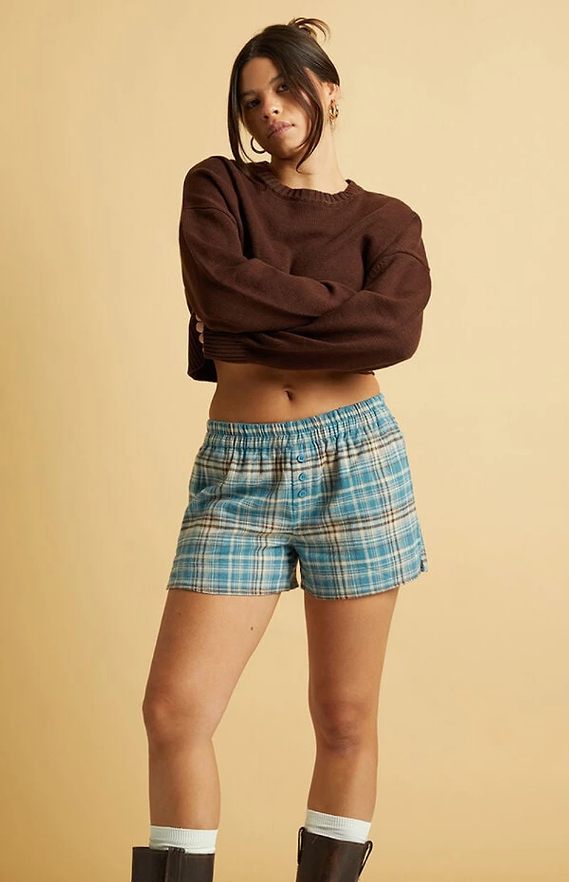 Beverly and Beck Blue Flannel Boxer Shorts