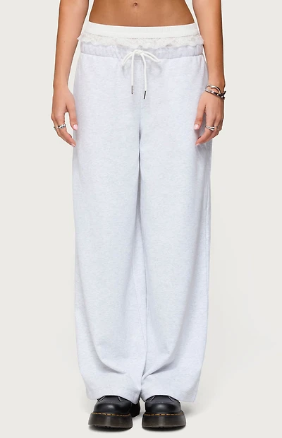Edikted Tamia Peekaboo Ruffle Lace Sweatpants