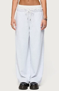 Edikted Tamia Peekaboo Ruffle Lace Sweatpants