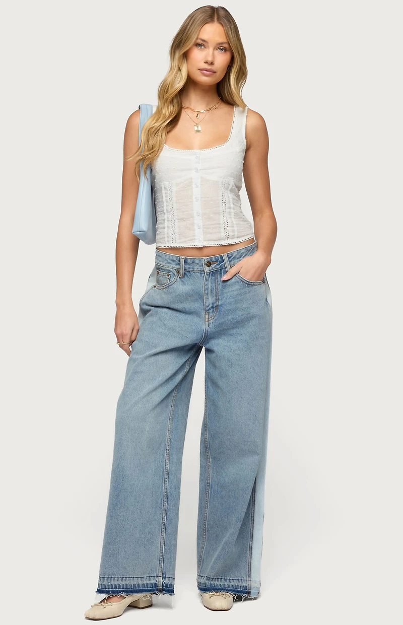 Edikted Cailin Contrast Panel Low Rise Baggy Jeans