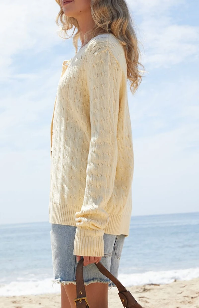 John Galt Yellow Cable Knit Oversized Cardigan