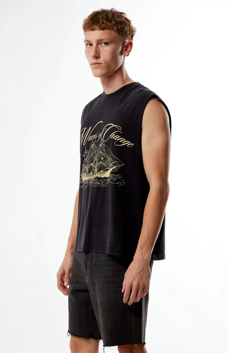 Pacsun Waves Cutoff Muscle T-Shirt