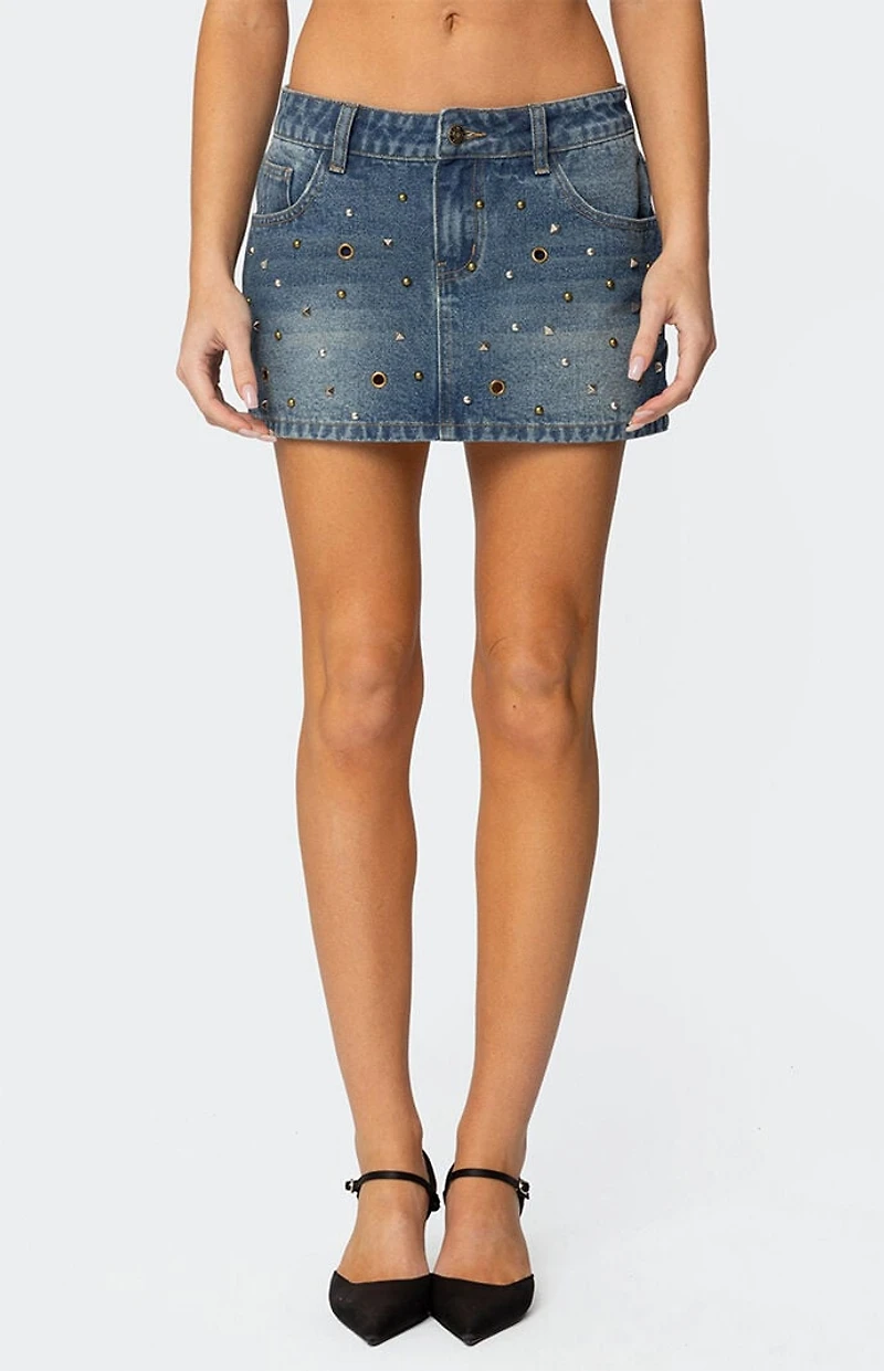 Edikted Ruari Studded Denim Mini Skirt
