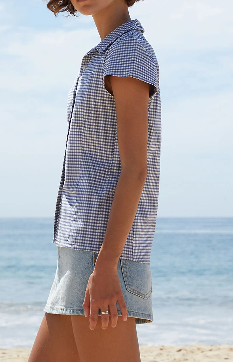 John Galt Blue Plaid Rue Collared Top