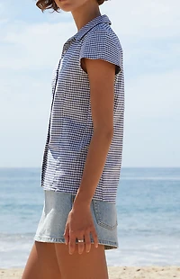 John Galt Blue Plaid Rue Collared Top