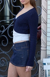 John Galt Blue Cable Knit Cropped Cardigan