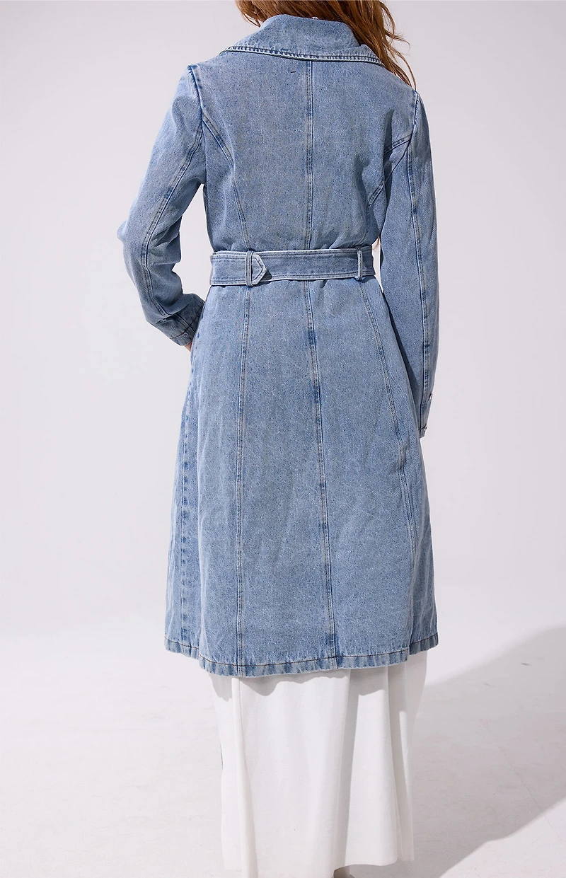 AZALEA WANG Kaya Denim Faux Fur Trench Coat