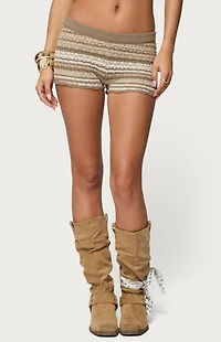 Edikted Daphnie Striped Pointelle Knit Shorts