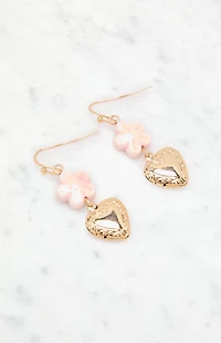 LA Hearts Gold Flower Heart Locket Earrings