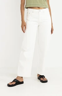 Rhythm White Low Rise Barrel Jeans