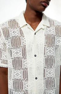 Pacsun Cream Open Knit Oversized Resort Camp Shirt