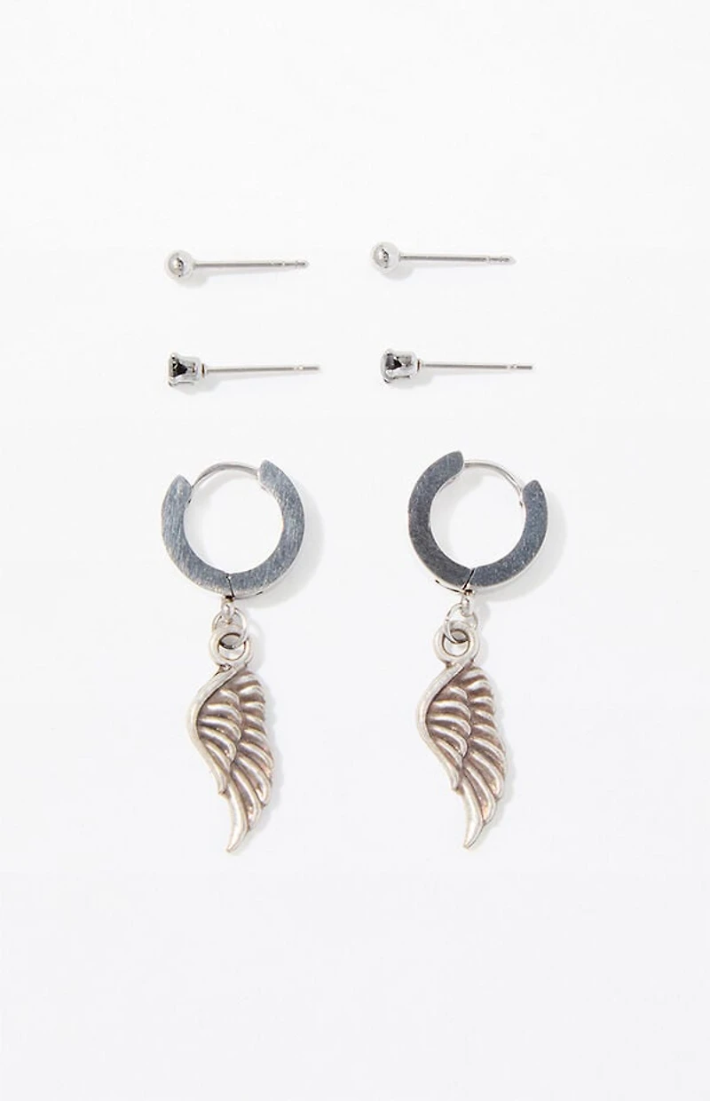 Pacsun 3 Pack Silver Angel Wing Earrings