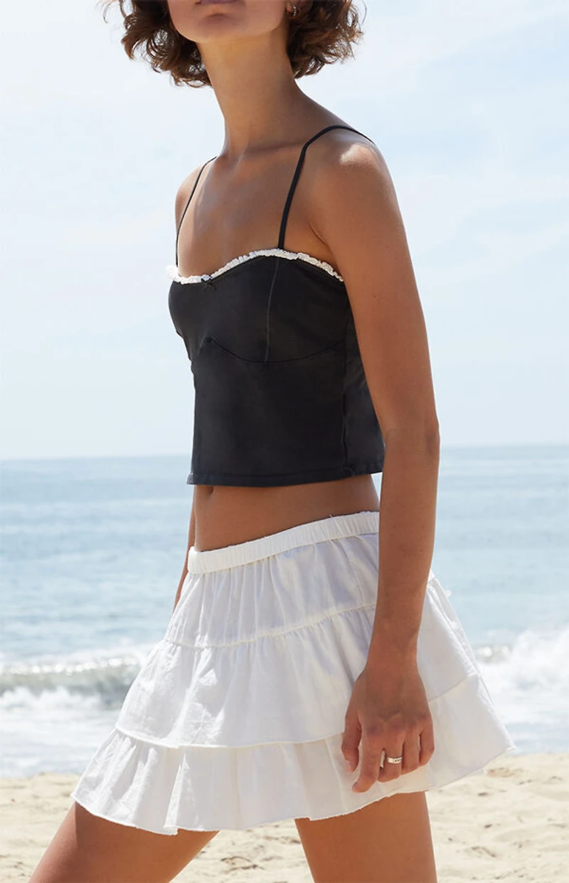 John Galt Black Lace Trim Cropped Tank Top
