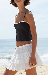 John Galt Black Lace Trim Cropped Tank Top