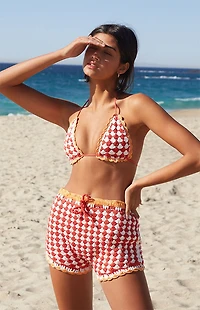 It's Now Cool Checkerboard Crochet Triangle Bikini Top