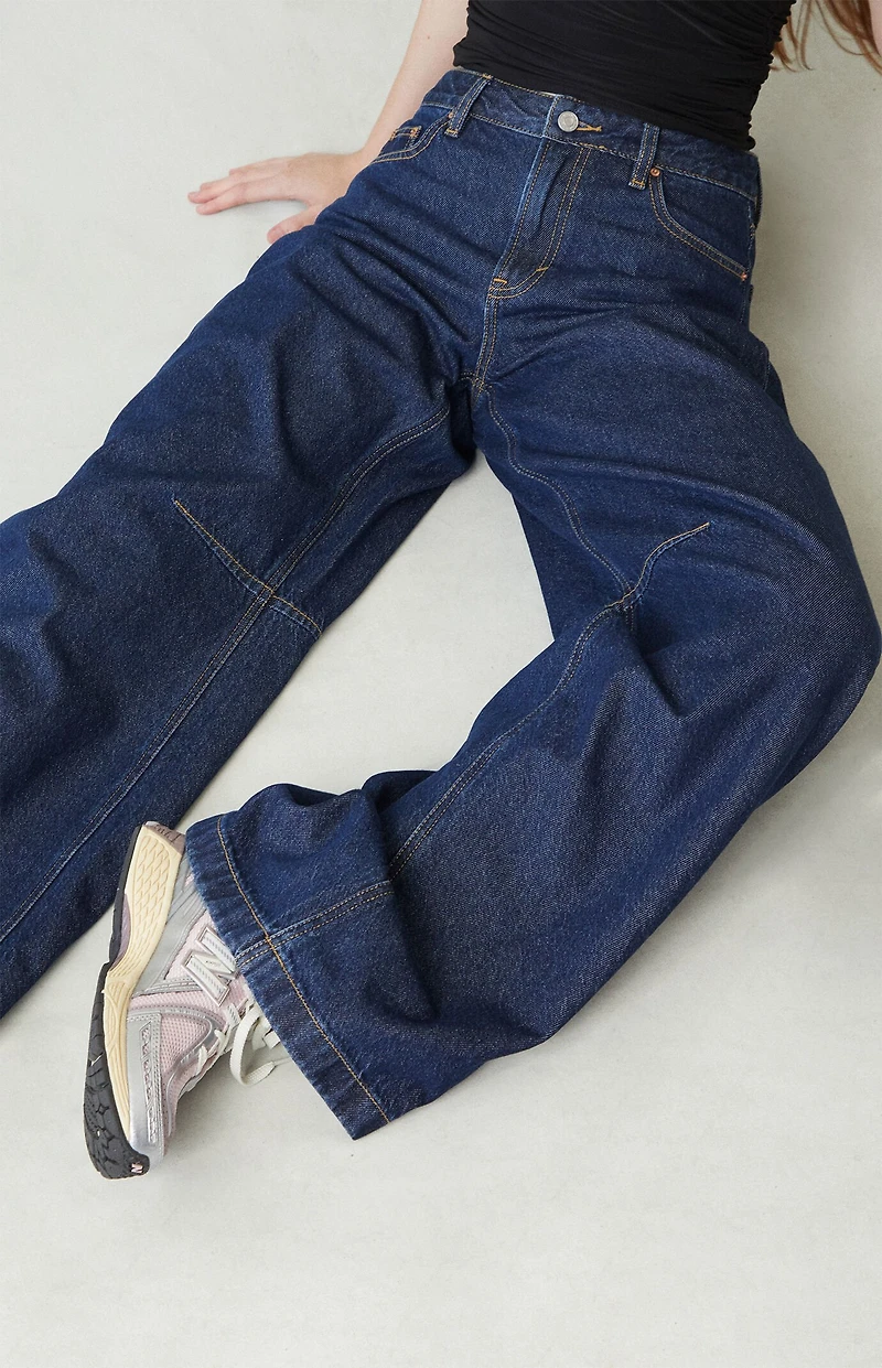 Pacsun Remi Baggy Barrel Jeans Knee Dart Dark Blue