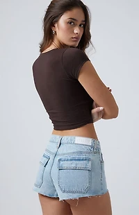 Pacsun Light Indigo Flap Pocket Micro Denim Shorts