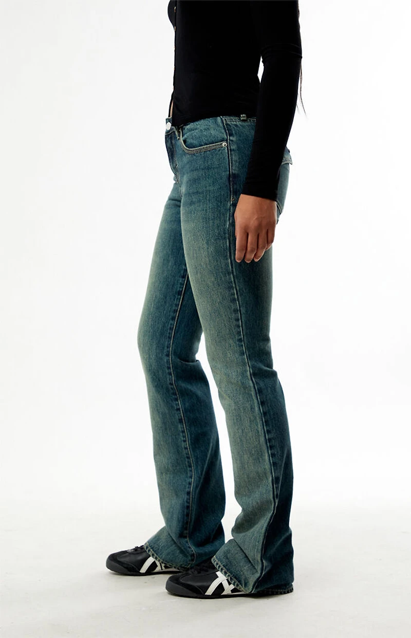 Pacsun Jade Low Rise Bootcut Jeans Button Pocket Dark Blue