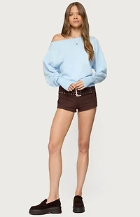 Edikted Studded Belt Denim Micro Shorts