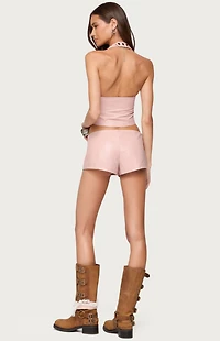 Edikted Elisha Lace Up Faux Leather Halter Top