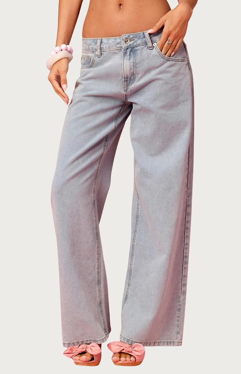 Edikted Embroidered Barbie Low Rise Baggy Jeans