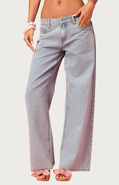 Edikted Embroidered Barbie Low Rise Baggy Jeans