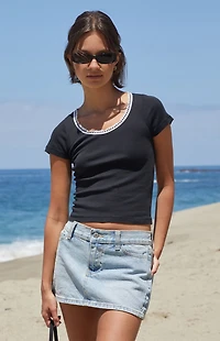 John Galt Black Wallace Lace Short Sleeve Top