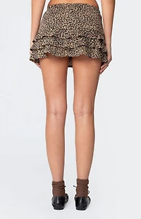 Edikted Ruffled Leopard Printed Mini Skirt