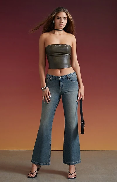 Third Charm Faux Leather Grommet Tube Top