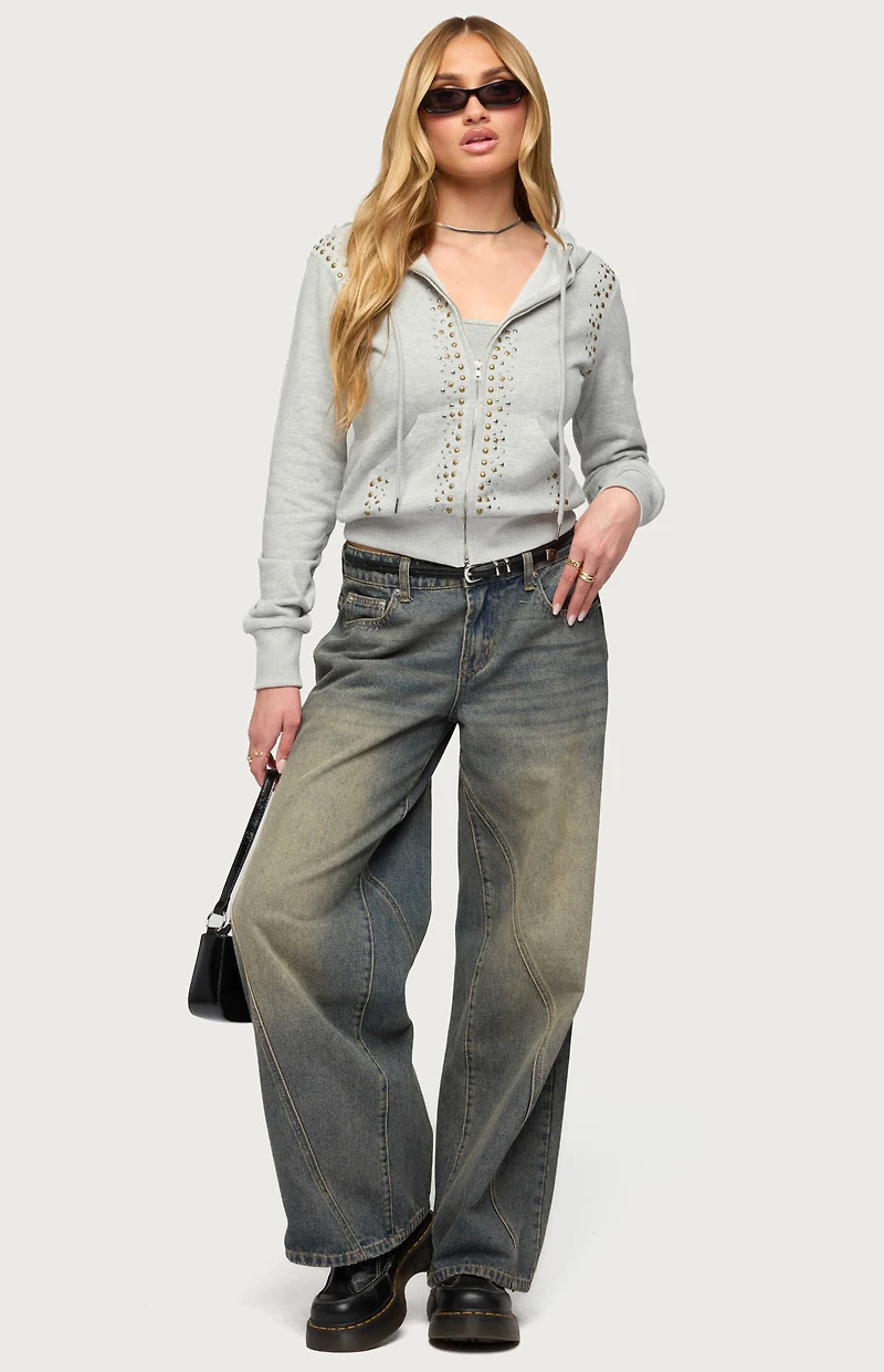 Edikted Patricia Studded Zip Up Hoodie