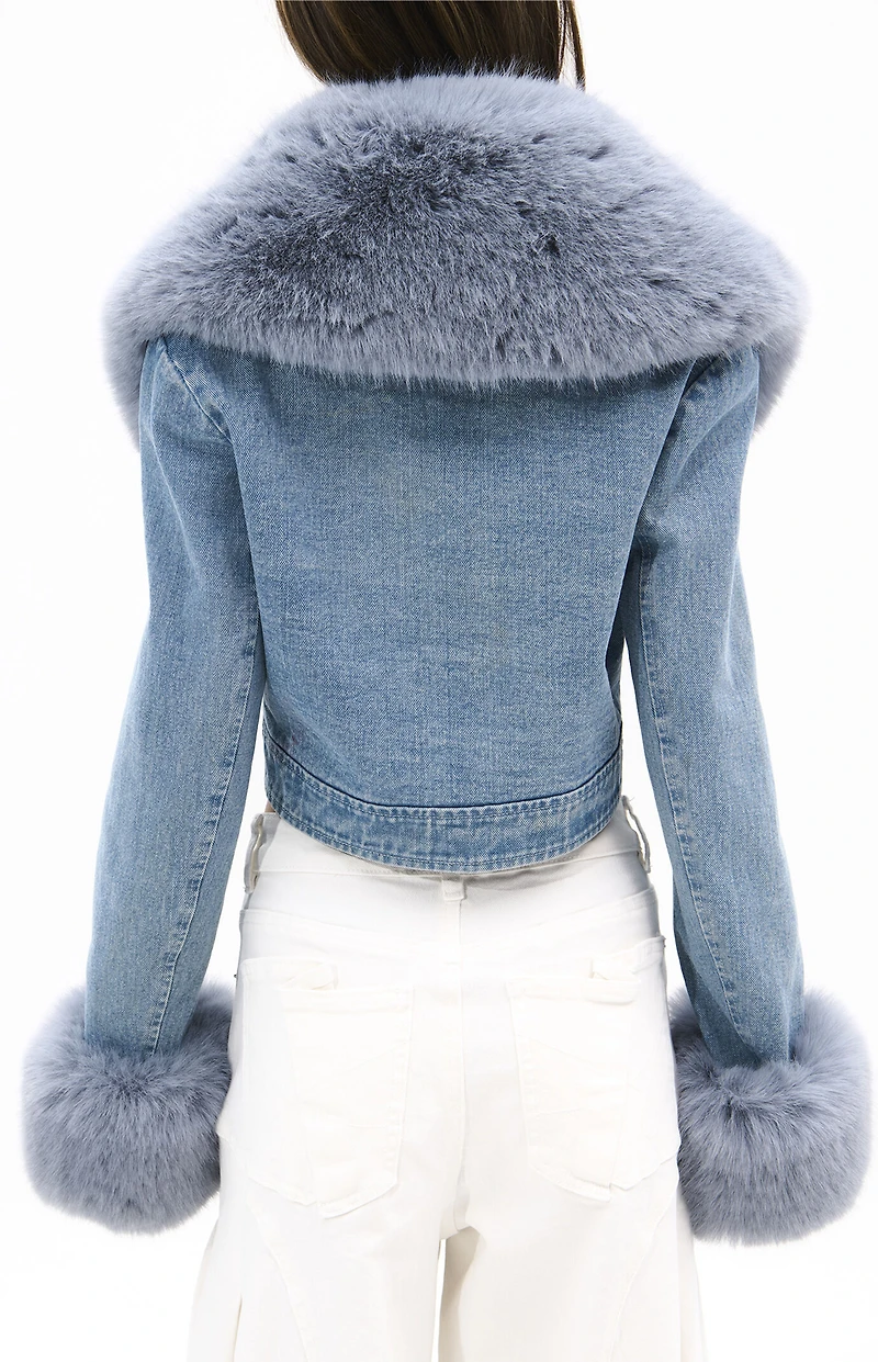 AZALEA WANG Gisele Denim Faux Fur Jacket