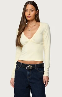 Edikted Doron V Neck Long Sleeve Top