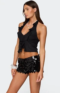 Edikted Ruffle Split Front Chiffon Top