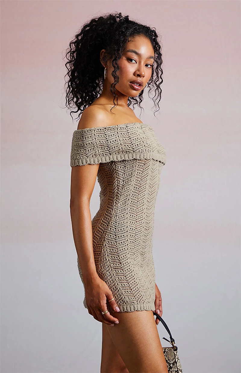 Third Charm Crochet Off-The-Shoulder Mini Dress